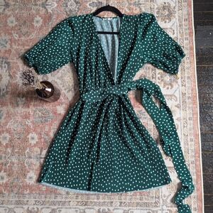 Chic Teal Polka Dot Wrap Dress